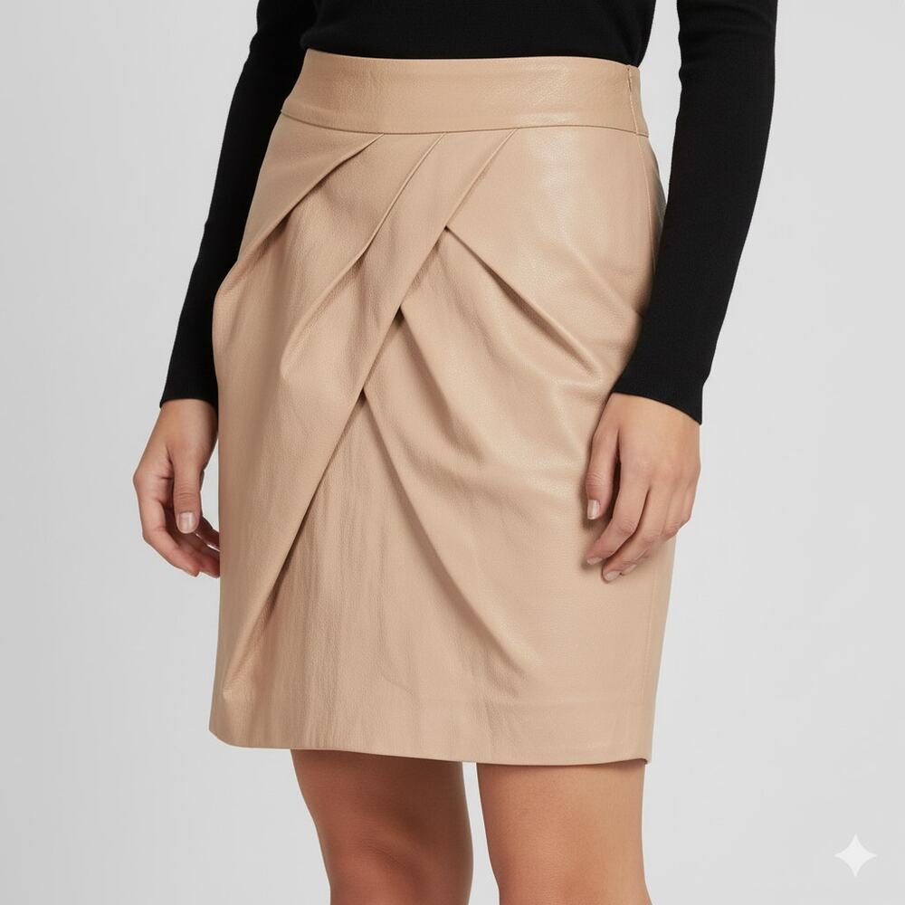 DVF Diane Von Furstenberg Marisa Leather Ruched Front Tulip Skirt Size 4 NWT